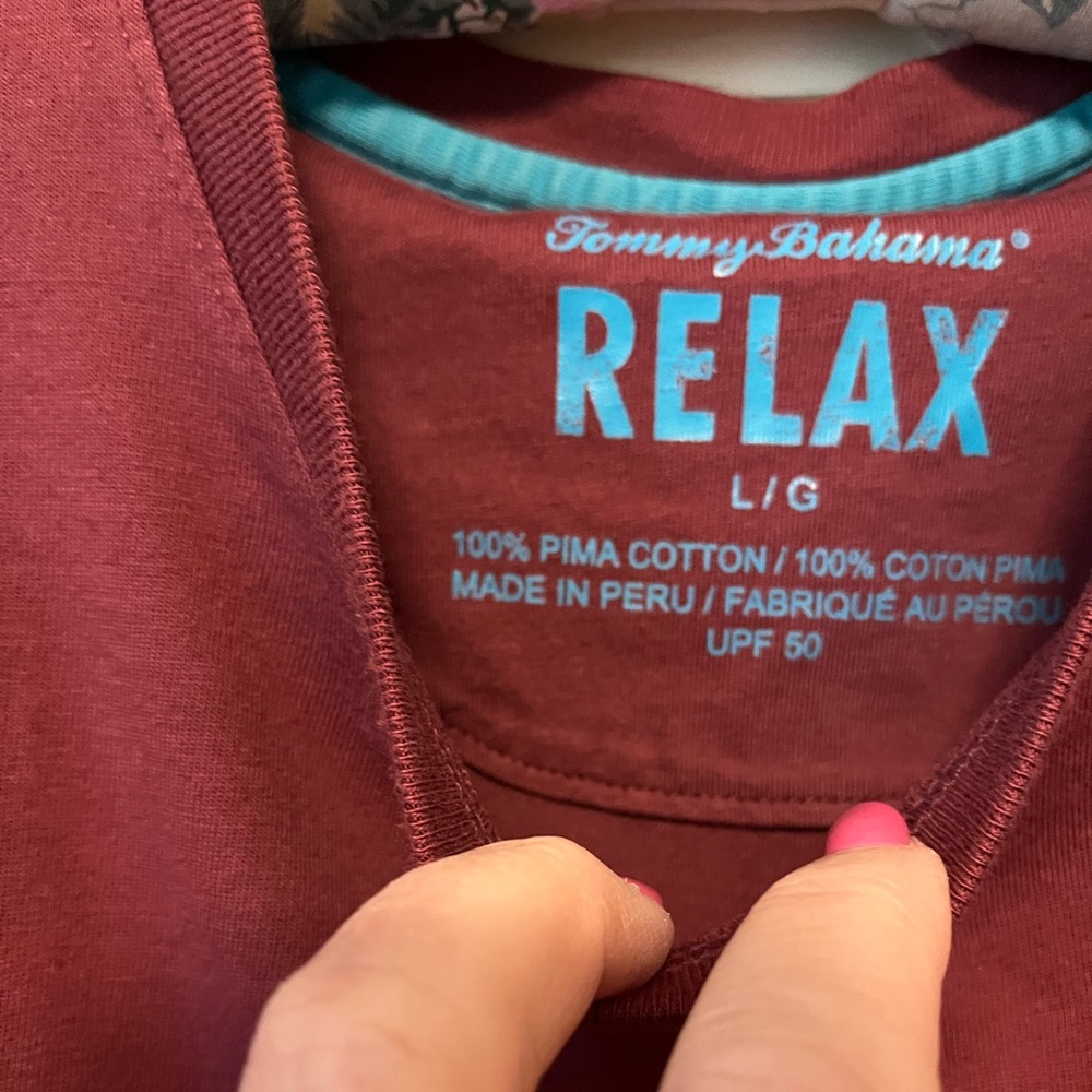 Tommy Bahama Burgundy Short Sleeve Tee with Pocket - Picture 2 of 2